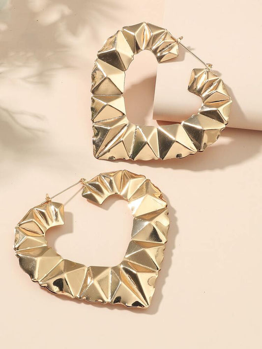 Large Thick Chunky Gold Heart Shaped Earrings