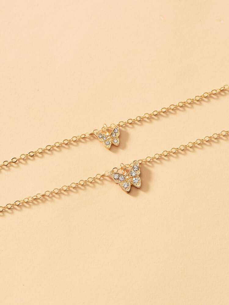 Butterflies Gold Dainty Necklace with Stones 